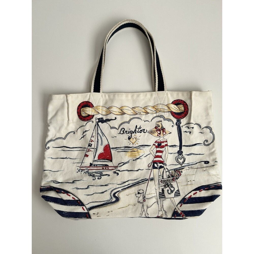 BRIGHTON Nautical Beach Canvas Shopper Tote Bag Red/White/Blue Anchor Sailboat - Picture 6 of 13